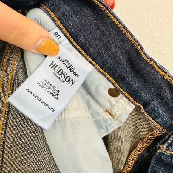 HUDSON Krista High Rise Medium Distressed Blue Wash Super Skinny Denim Jeans 30 - Picture 9 of 10